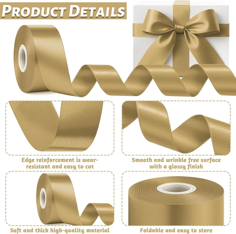 Fullive 1 1/2 Inch Champagne Gold Ribbon, 30 Yards Satin Ribbon, Polyester Satin Christmas Ribbon for Wedding Xmas Tree Graduate New Years Decorations DIY Bows Bouquet Gift Wrapping Christmas Favors - Image 3